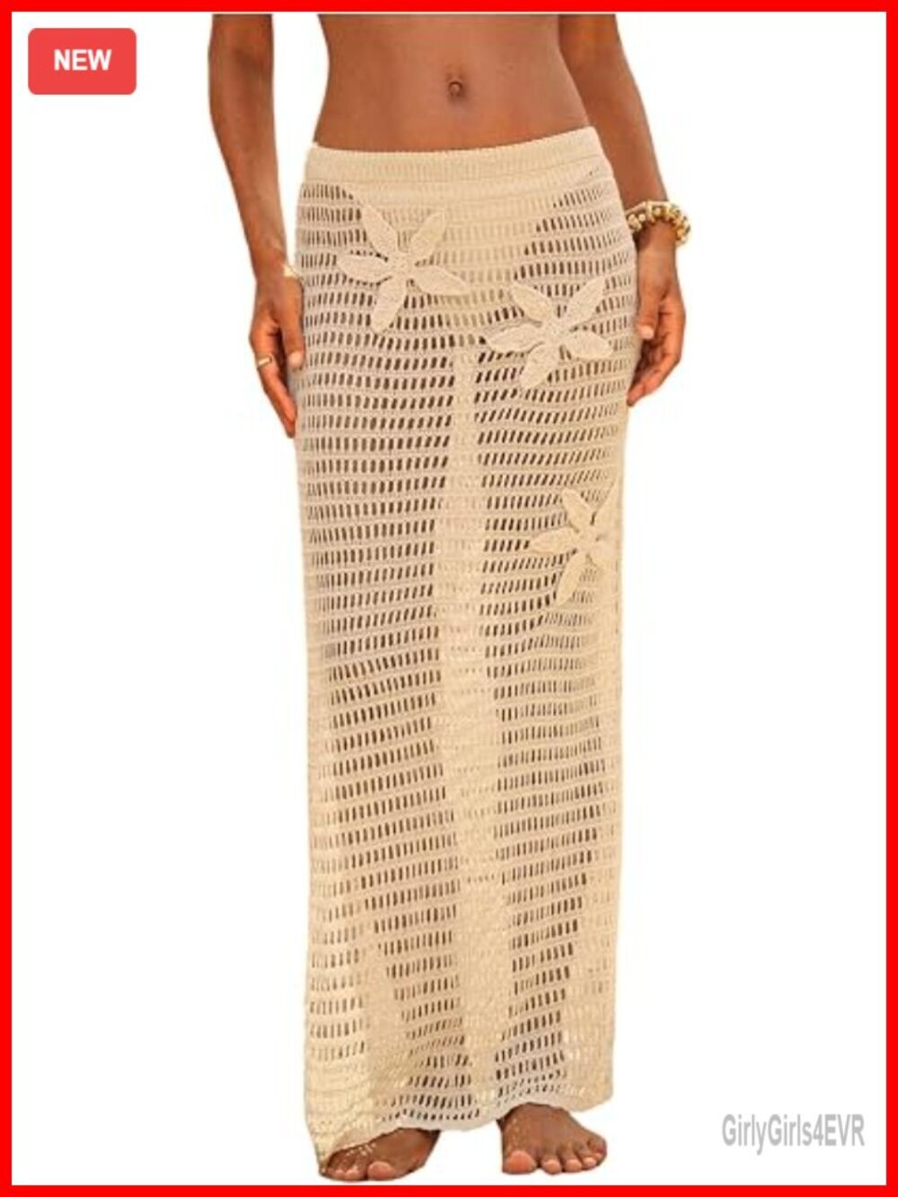 Crochet Cover Up Skirt 3D Floral Split Hollow Out Beach Swimwear